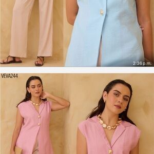 Pink and blue Sleeveless shirt blouse with Gold Buttons